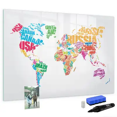 Pizarra magnética de pared con rotulador diseño de nombres de países coloridos