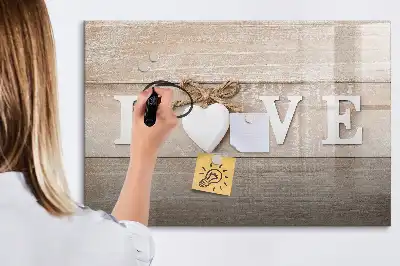 Pizarra borrable de cristal con imanes diseño texto amor