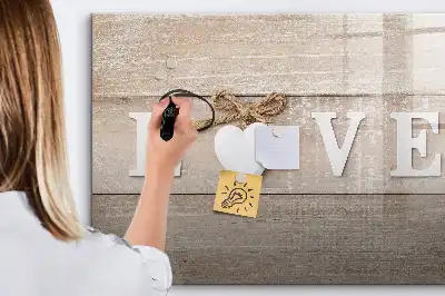 Pizarra borrable de cristal con imanes diseño texto amor