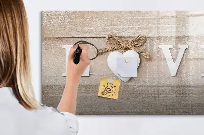 Pizarra borrable de cristal con imanes diseño texto amor