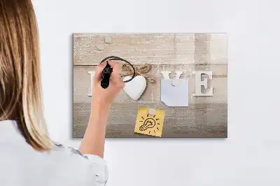 Pizarra borrable de cristal con imanes diseño texto amor