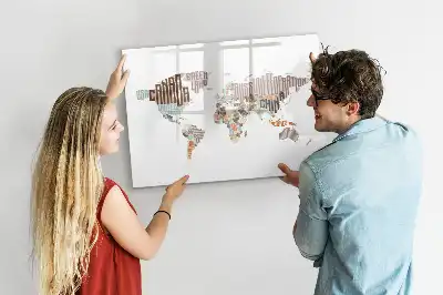 Pizarra borrable de cristal con imanes mapa con letras coloridas