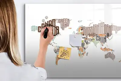 Pizarra borrable de cristal con imanes mapa con letras coloridas