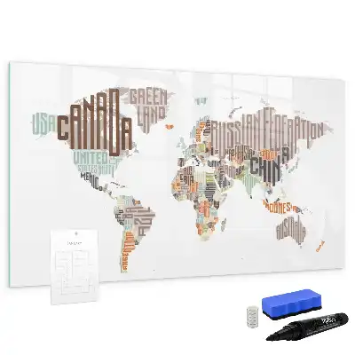 Pizarra borrable de cristal con imanes mapa con letras coloridas