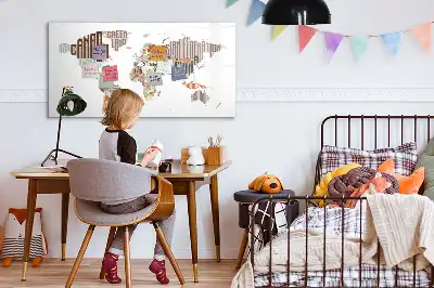 Pizarra borrable de cristal con imanes mapa con letras coloridas