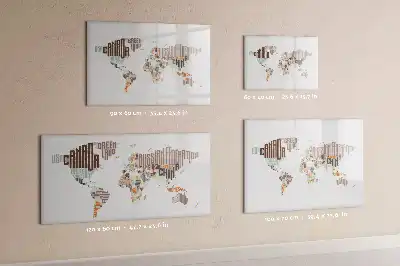 Pizarra borrable de cristal con imanes mapa con letras coloridas