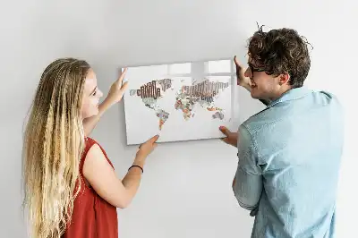 Pizarra borrable de cristal con imanes mapa con letras coloridas
