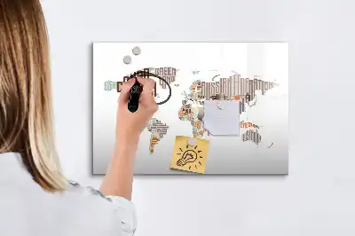 Pizarra borrable de cristal con imanes mapa con letras coloridas