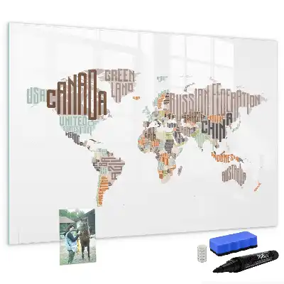 Pizarra borrable de cristal con imanes mapa con letras coloridas