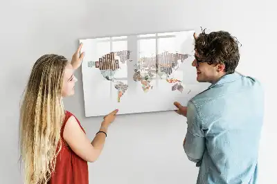 Pizarra borrable de cristal con imanes mapa con letras coloridas