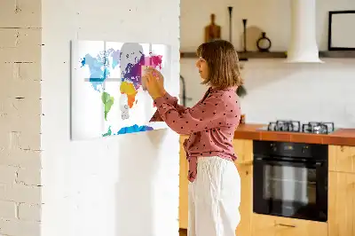 Pizarra magnética de pared con rotulador diseño de mapa del mundo abstracto