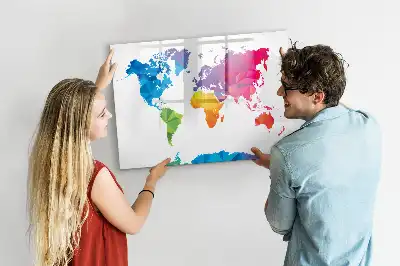 Pizarra magnética de pared con rotulador diseño de mapa del mundo abstracto
