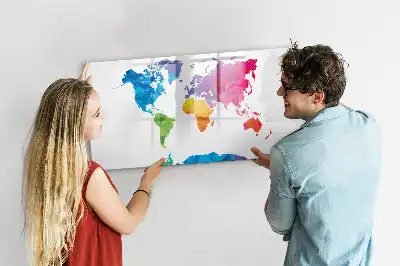 Pizarra magnética de pared con rotulador diseño de mapa del mundo abstracto