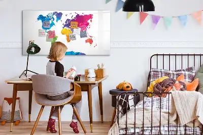 Pizarra magnética de pared con rotulador diseño de mapa del mundo abstracto