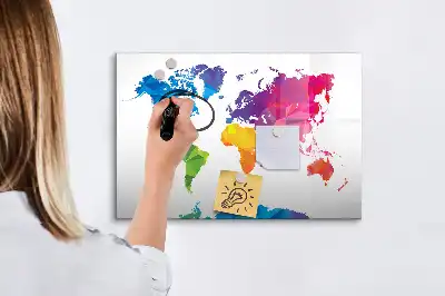 Pizarra magnética de pared con rotulador diseño de mapa del mundo abstracto