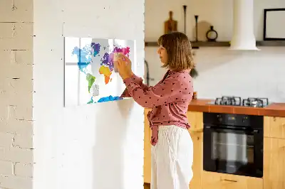 Pizarra magnética de pared con rotulador diseño de mapa del mundo abstracto