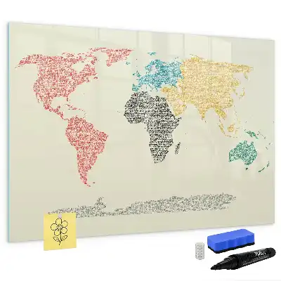 Mapa del mundo hecho de letras pizarra magnética de pared con rotulador
