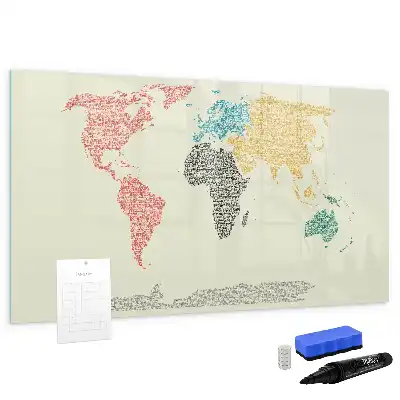 Mapa del mundo hecho de letras pizarra magnética de pared con rotulador
