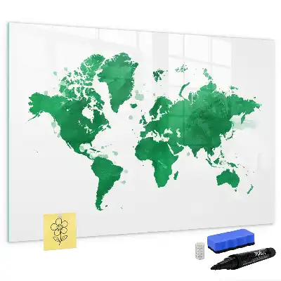 Pizarra magnética de pared con rotulador diseño mapa del mundo verde