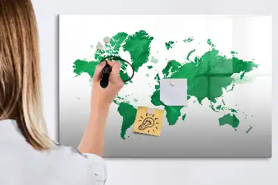 Pizarra magnética de pared con rotulador diseño mapa del mundo verde