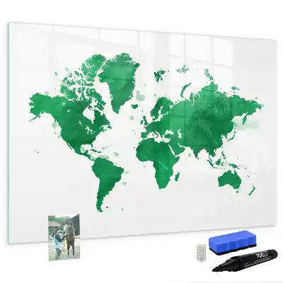 Pizarra magnética de pared con rotulador diseño mapa del mundo verde