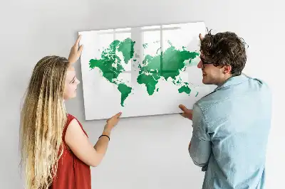 Pizarra magnética de pared con rotulador diseño mapa del mundo verde