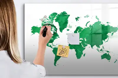 Pizarra magnética de pared con rotulador diseño mapa del mundo verde