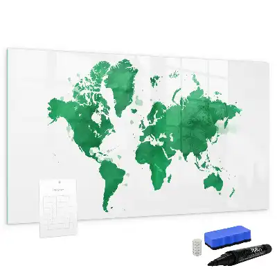 Pizarra magnética de pared con rotulador diseño mapa del mundo verde