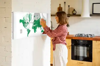 Pizarra magnética de pared con rotulador diseño mapa del mundo verde