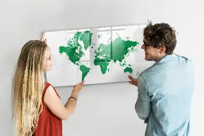Pizarra magnética de pared con rotulador diseño mapa del mundo verde
