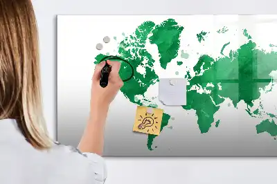 Pizarra magnética de pared con rotulador diseño mapa del mundo verde