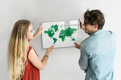 Pizarra magnética de pared con rotulador diseño mapa del mundo verde