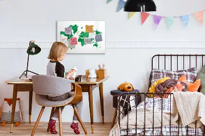 Pizarra magnética de pared con rotulador diseño mapa del mundo verde