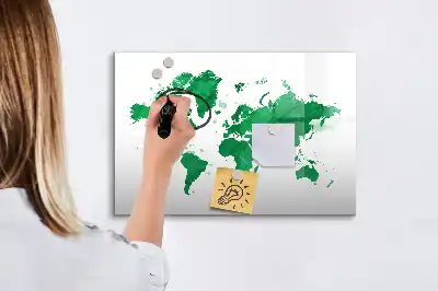 Pizarra magnética de pared con rotulador diseño mapa del mundo verde