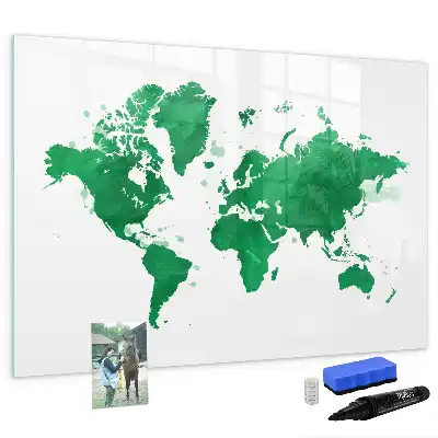 Pizarra magnética de pared con rotulador diseño mapa del mundo verde