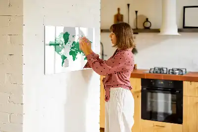 Pizarra magnética de pared con rotulador diseño mapa del mundo verde