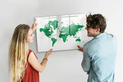 Pizarra magnética de pared con rotulador diseño mapa del mundo verde