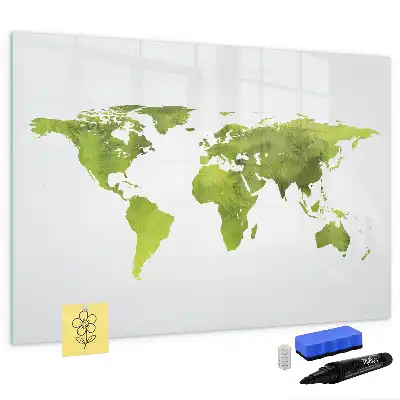 Pizarra de cristal borrable con imanes diseño de mapa del mundo en acuarela