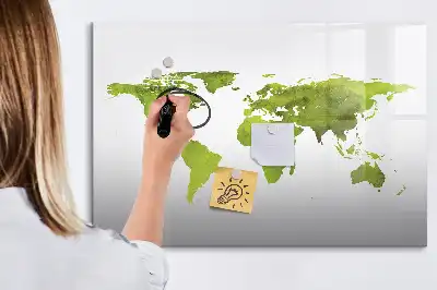 Pizarra de cristal borrable con imanes diseño de mapa del mundo en acuarela