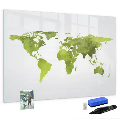 Pizarra de cristal borrable con imanes diseño de mapa del mundo en acuarela