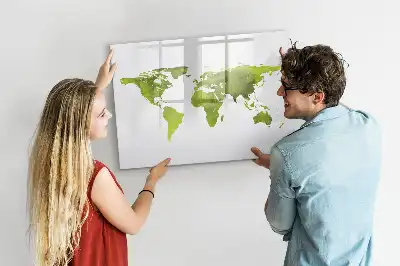 Pizarra de cristal borrable con imanes diseño de mapa del mundo en acuarela