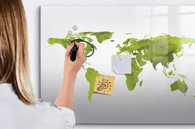 Pizarra de cristal borrable con imanes diseño de mapa del mundo en acuarela