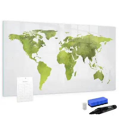 Pizarra de cristal borrable con imanes diseño de mapa del mundo en acuarela