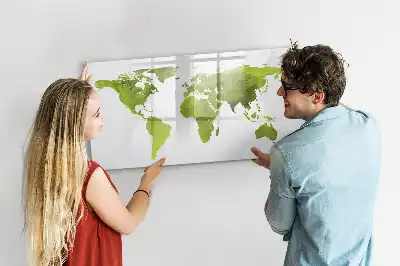 Pizarra de cristal borrable con imanes diseño de mapa del mundo en acuarela