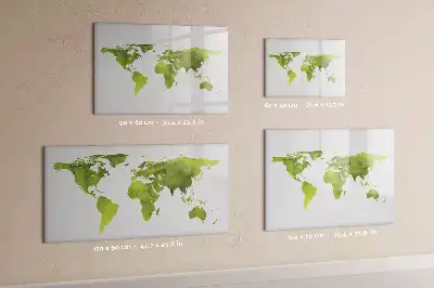 Pizarra de cristal borrable con imanes diseño de mapa del mundo en acuarela