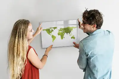 Pizarra de cristal borrable con imanes diseño de mapa del mundo en acuarela