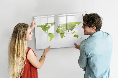Pizarra de cristal borrable con imanes diseño de mapa del mundo en acuarela