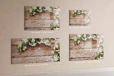Pizarra de cristal magnética borrable con diseño de flores sobre madera