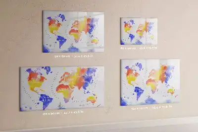 Pizarra de cristal borrable con imanes de mapa del mundo en acuarela