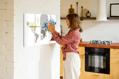 Pizarra de cristal magnética diseño de mapa del mundo con texto